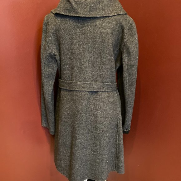 Vintage Cynthia Rowley Gray Tweed Wool Blend Coat with Ruffled Collar XL - Picture 3 of 12